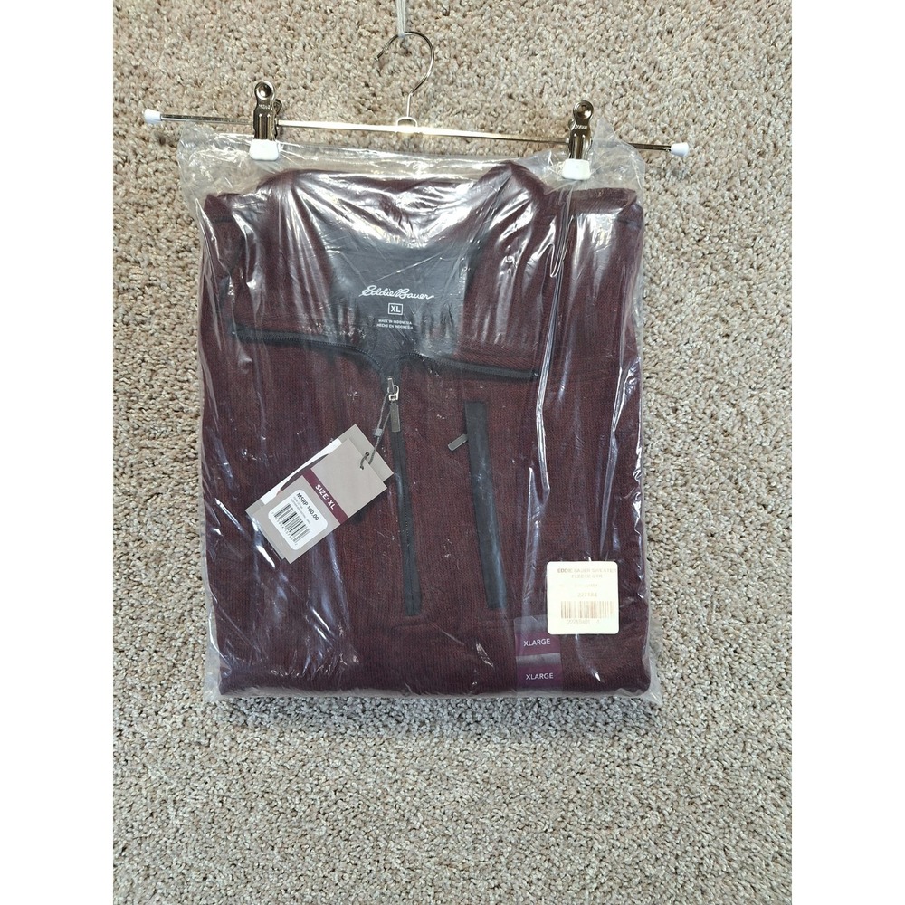 Eddie Bauer Sweater Men's XL Burgundy Heather Tight Knitted Quarter Zip Pullover